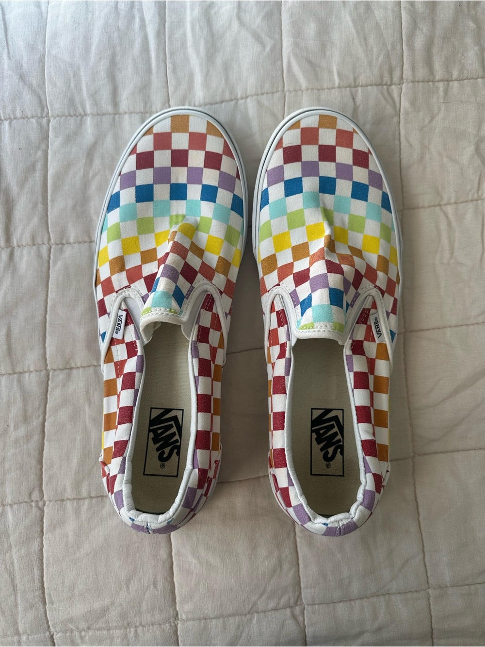 Vans men's Rainbow Checkerboard Slip-On Shoes